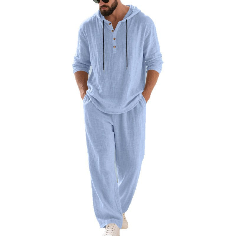 Men's Long Sleeve Hooded Casual Jumpsuit Loungewear One-Piece Set