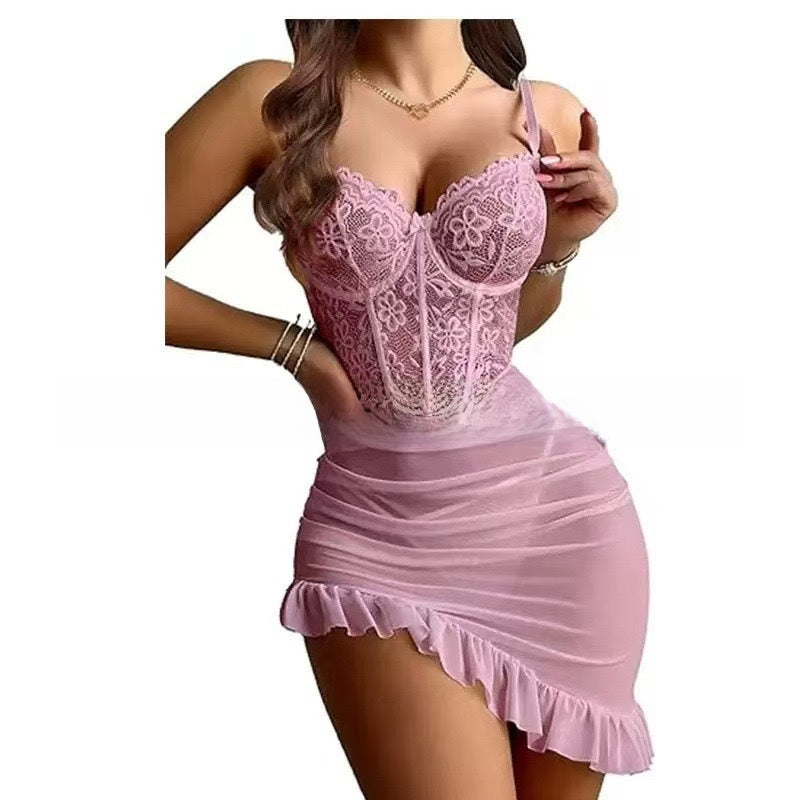 Plus Size Lace Sling Sheer Mesh Nightgown