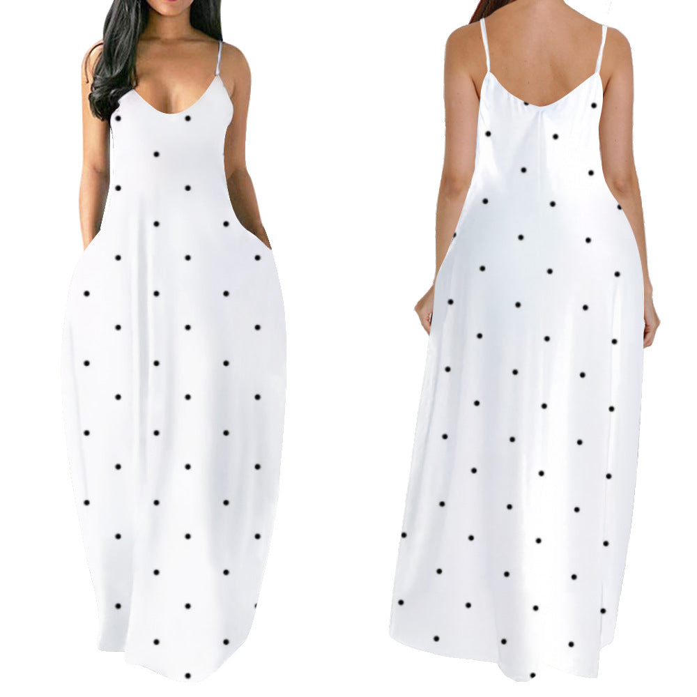 Polka Dot Spaghetti Strap Dress with Pockets