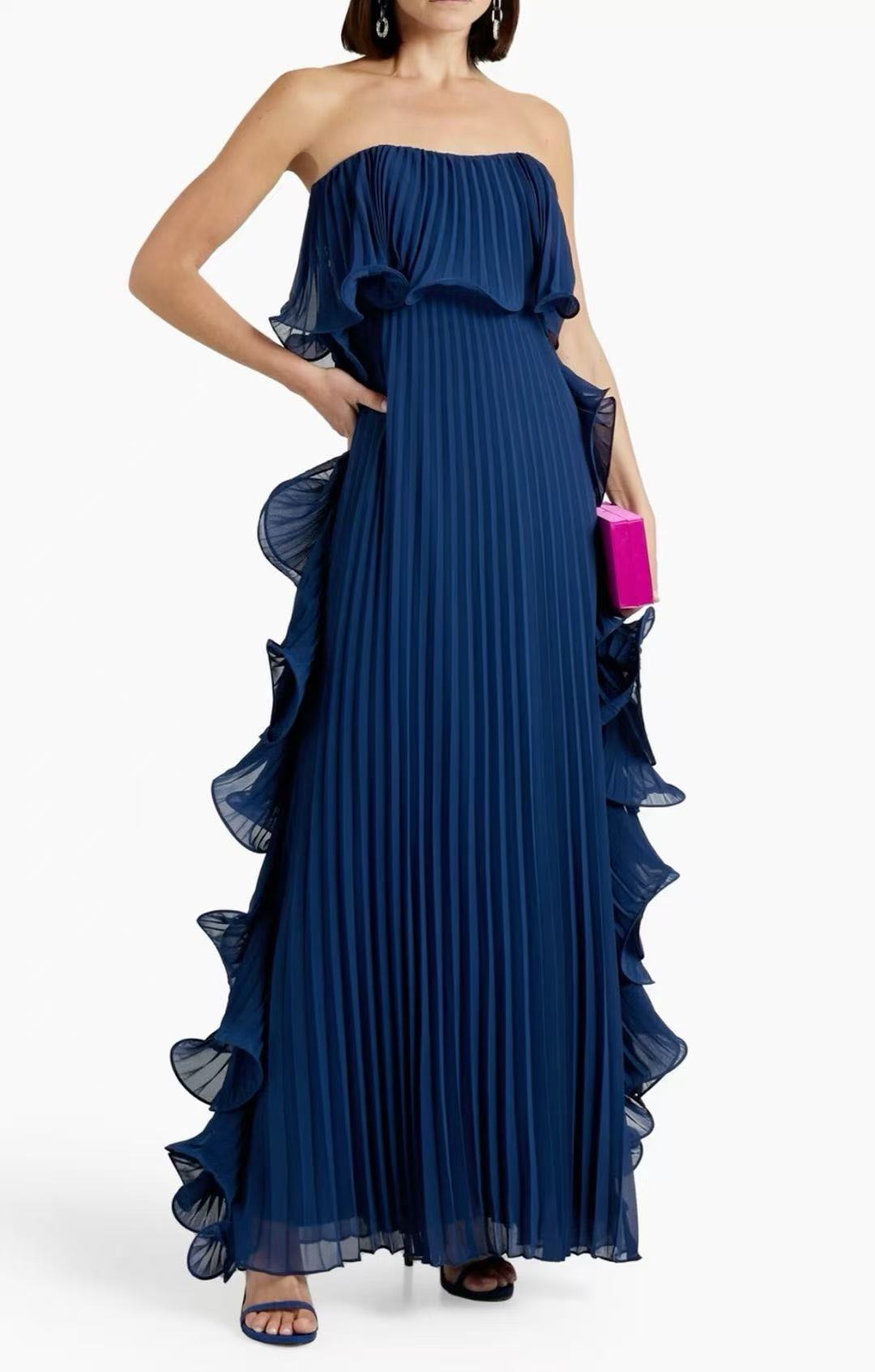 Pleated Wrap Flared Dress