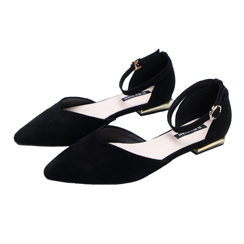 Women Pointed Toe Flat Shoes Suede Ankle Strap