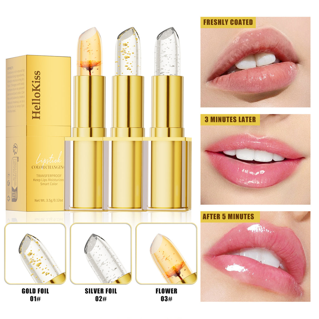 HelloKiss Moisturizing Color Changing Lipstick with Gold and Silver Foil Packaging for Natural Lip Care