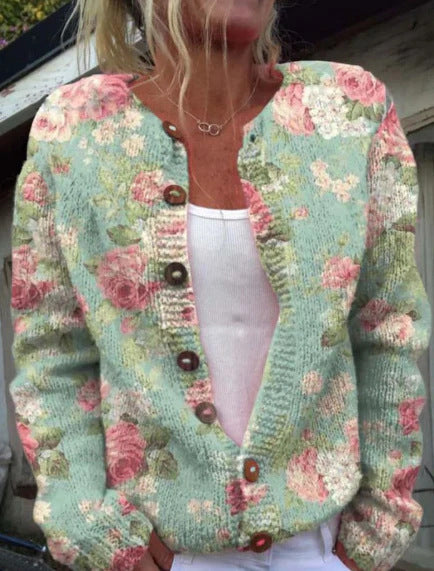 Womens 3D Printed Loose Cardigan