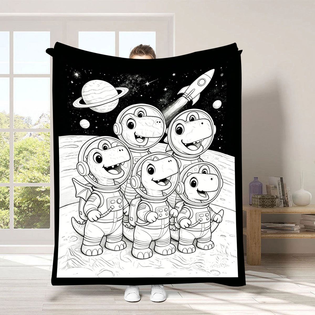 Black and white line-drawn graffiti rug