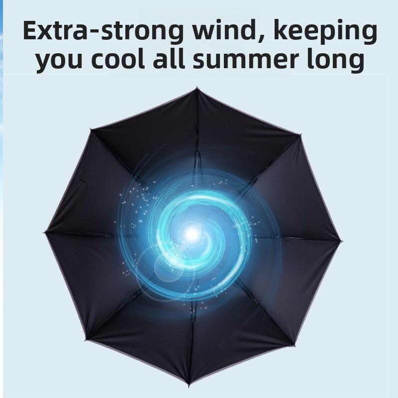 Rechargeable Folding Umbrella with Built-in Fan UV Protection 3-in-1 Sun and Rain Canopy