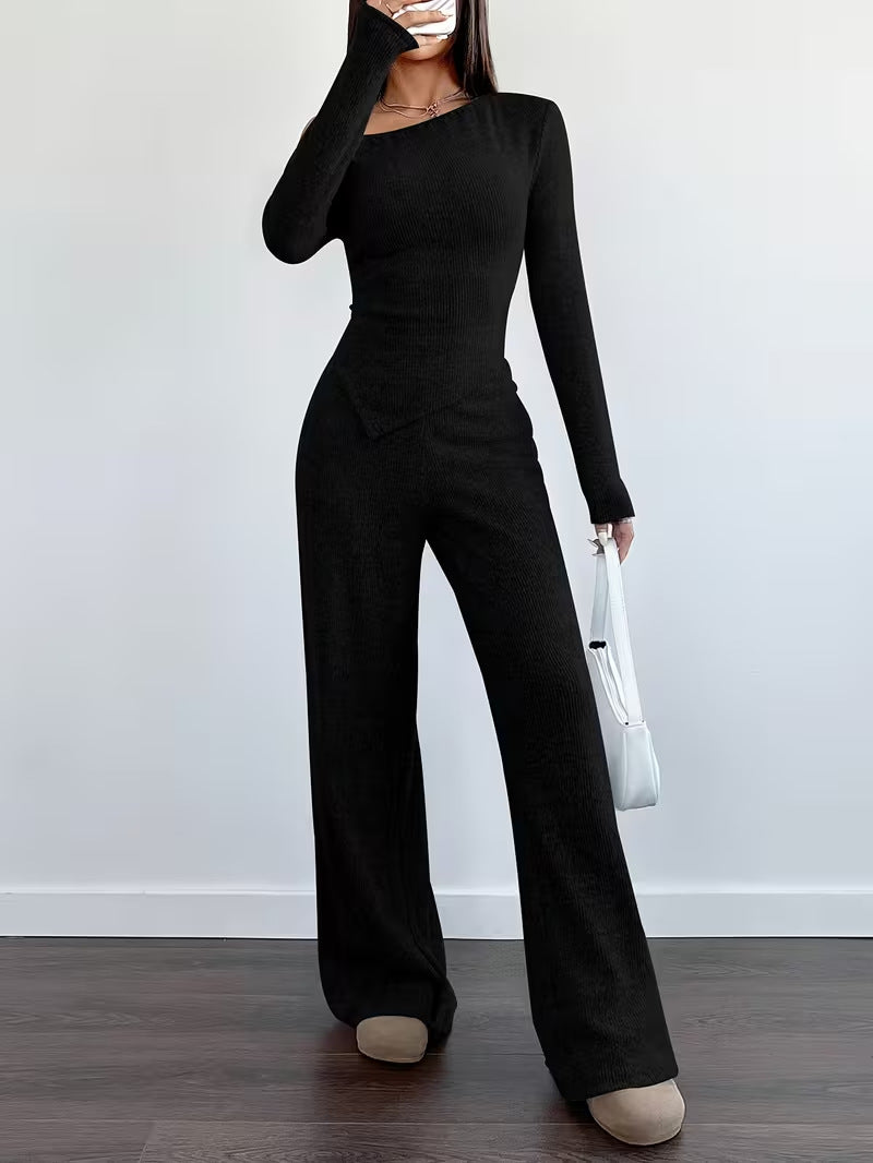 Women One Shoulder Knitted Top and Pants