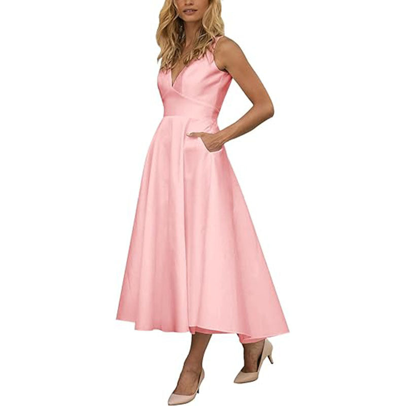 Elegant Women's V-Neck Sleeveless Cocktail Dress