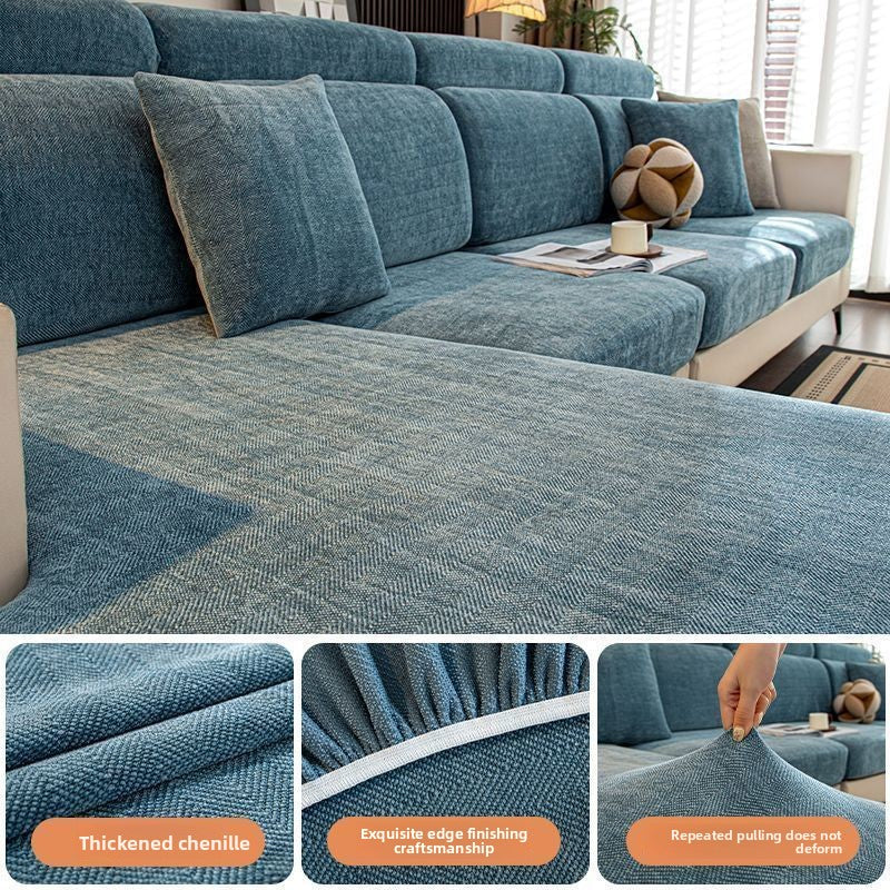 Herringbone Pattern Sofa Cover Chenille Stretch Universal