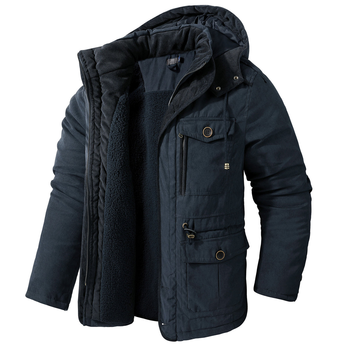 Mens Hooded Cotton Jacket with Multiple Pockets