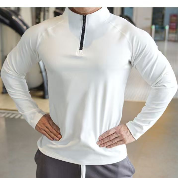 Men's Half-Zip Long-Sleeve High-Elastic Quick-Dry Slim Fit Sports T-Shirt