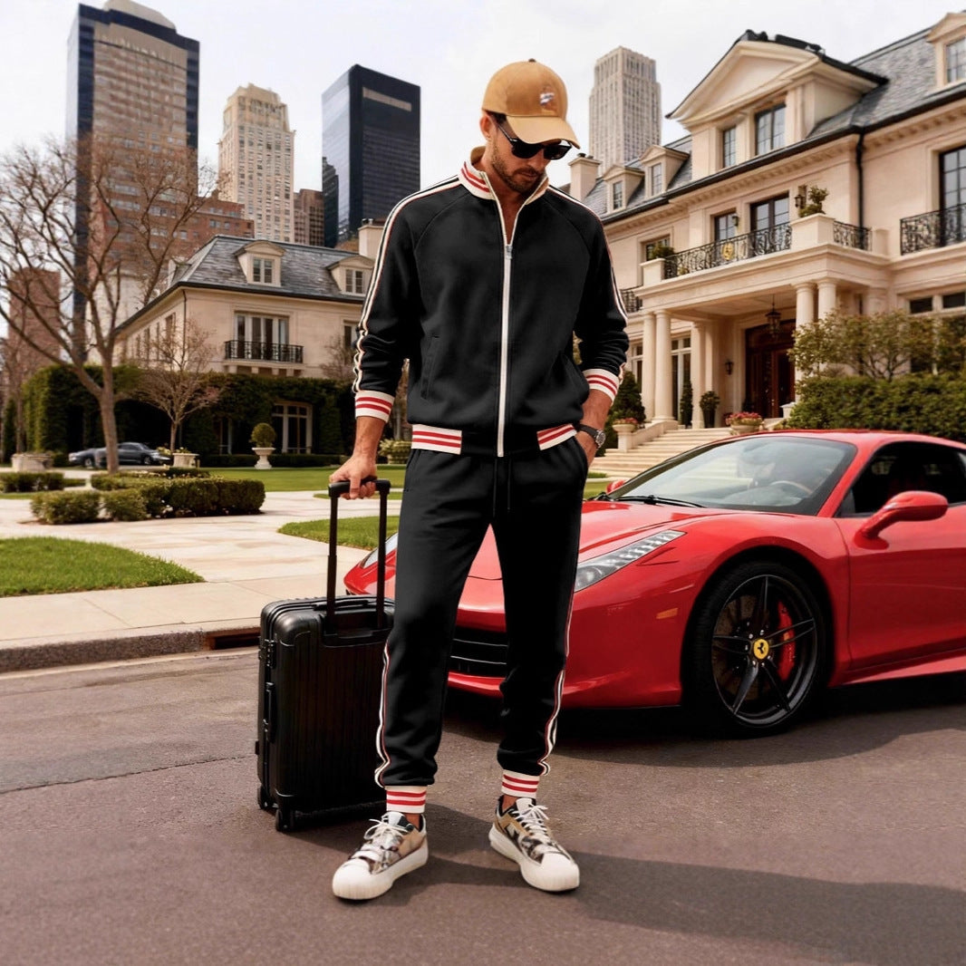 Men's woven striped sports casual two-piece set