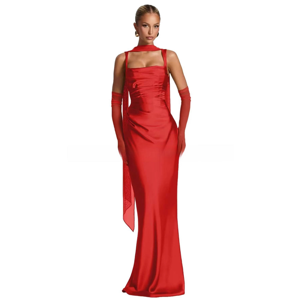 Suspender Satin Evening Dress