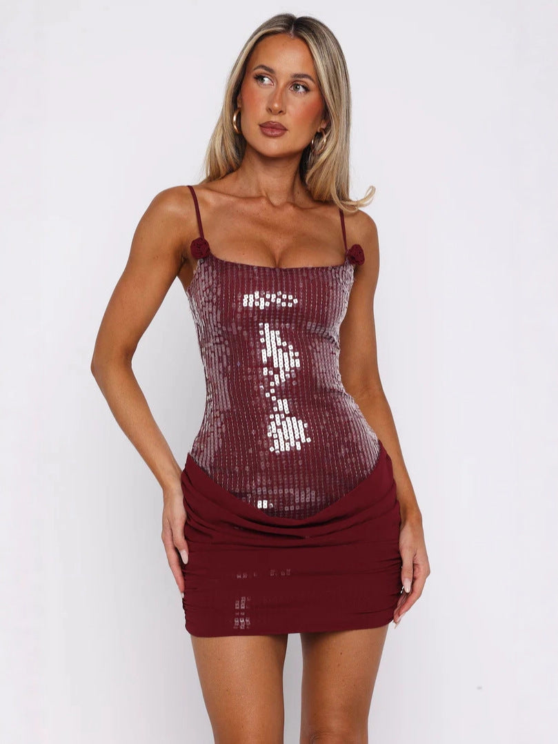 Sequined Beaded Strapless Bodycon Dress