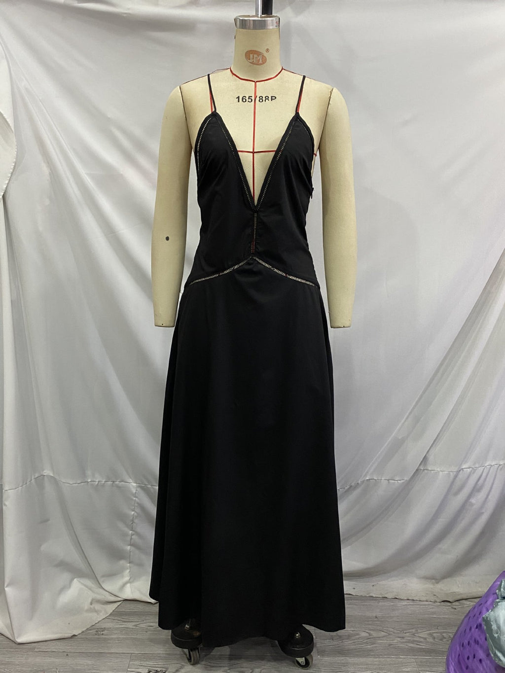 Womens Lace Trim Backless Tie V-Neck Dress