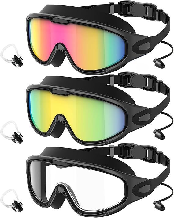 Large Frame Anti-Fog Swimming Goggles with Earplugs