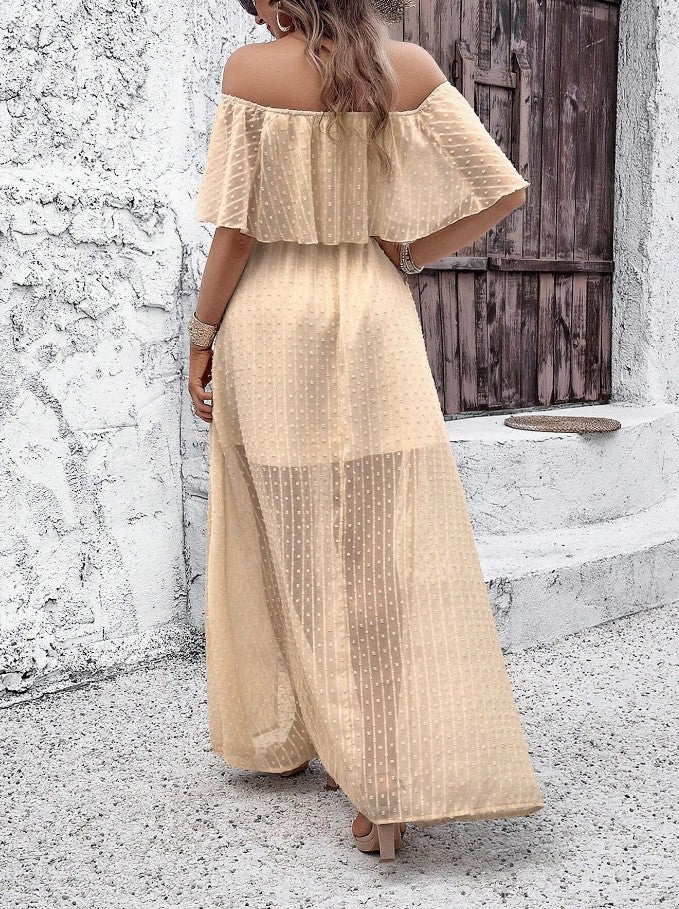 Sexy Off-Shoulder Fashion Solid Color Short-Sleeve Dress