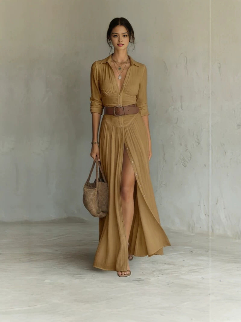 Womens Collared Shirt Dress with Belt