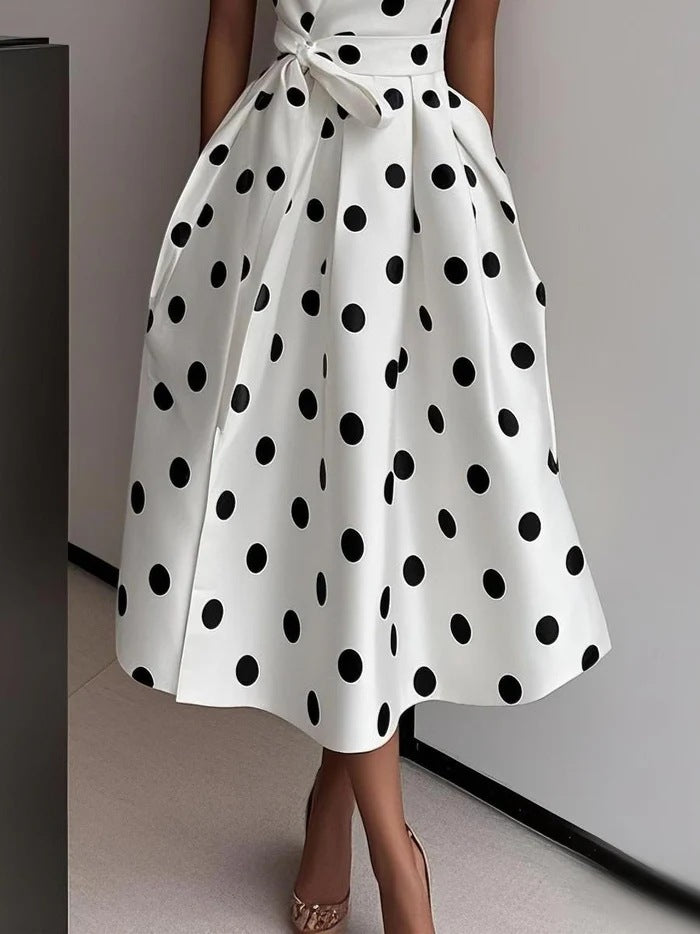Sleeveless Polka Dot A-Line Dress
