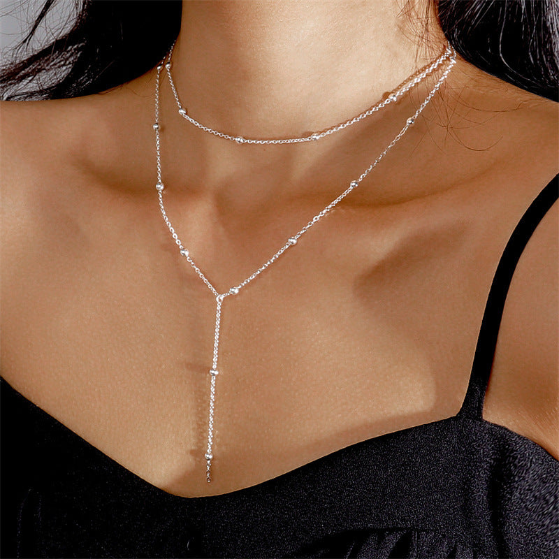 Layered Y-Shaped Tassel Bead Necklace