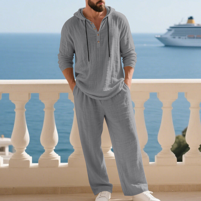 Men's Long Sleeve Hooded Casual Jumpsuit Loungewear One-Piece Set