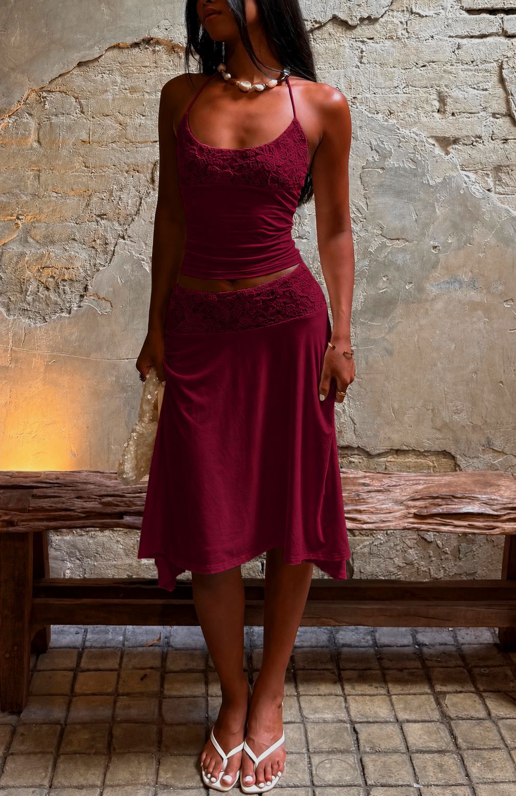 Women Sleeveless Lace Camisole Dress