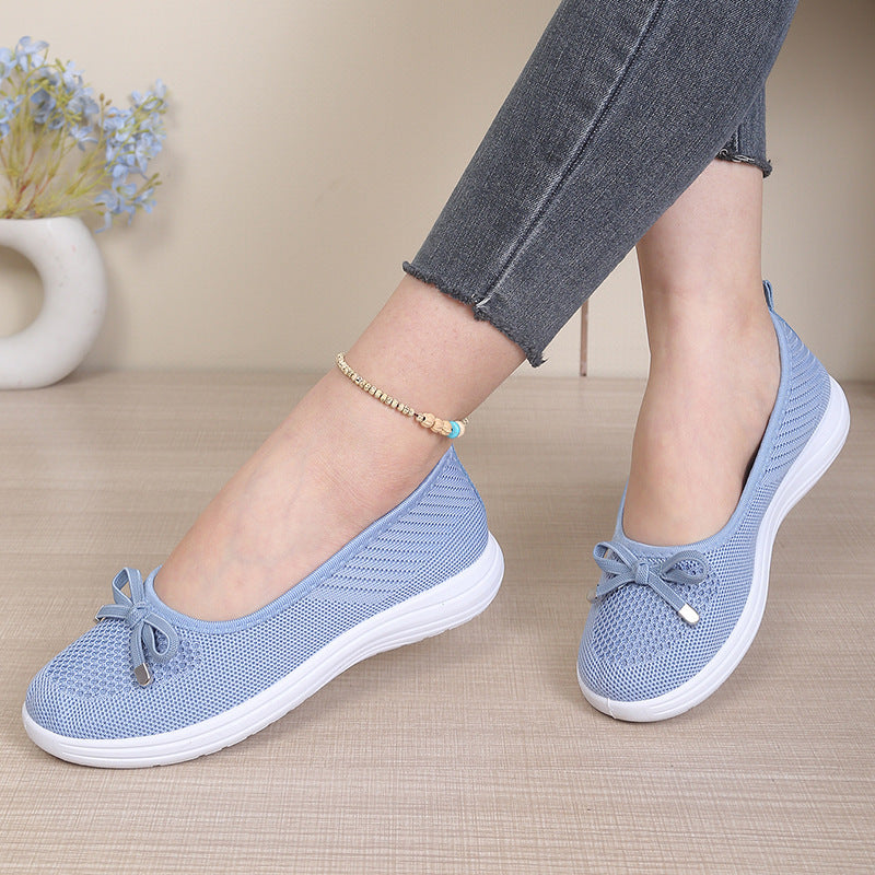 Women's breathable mesh bow platform shoes