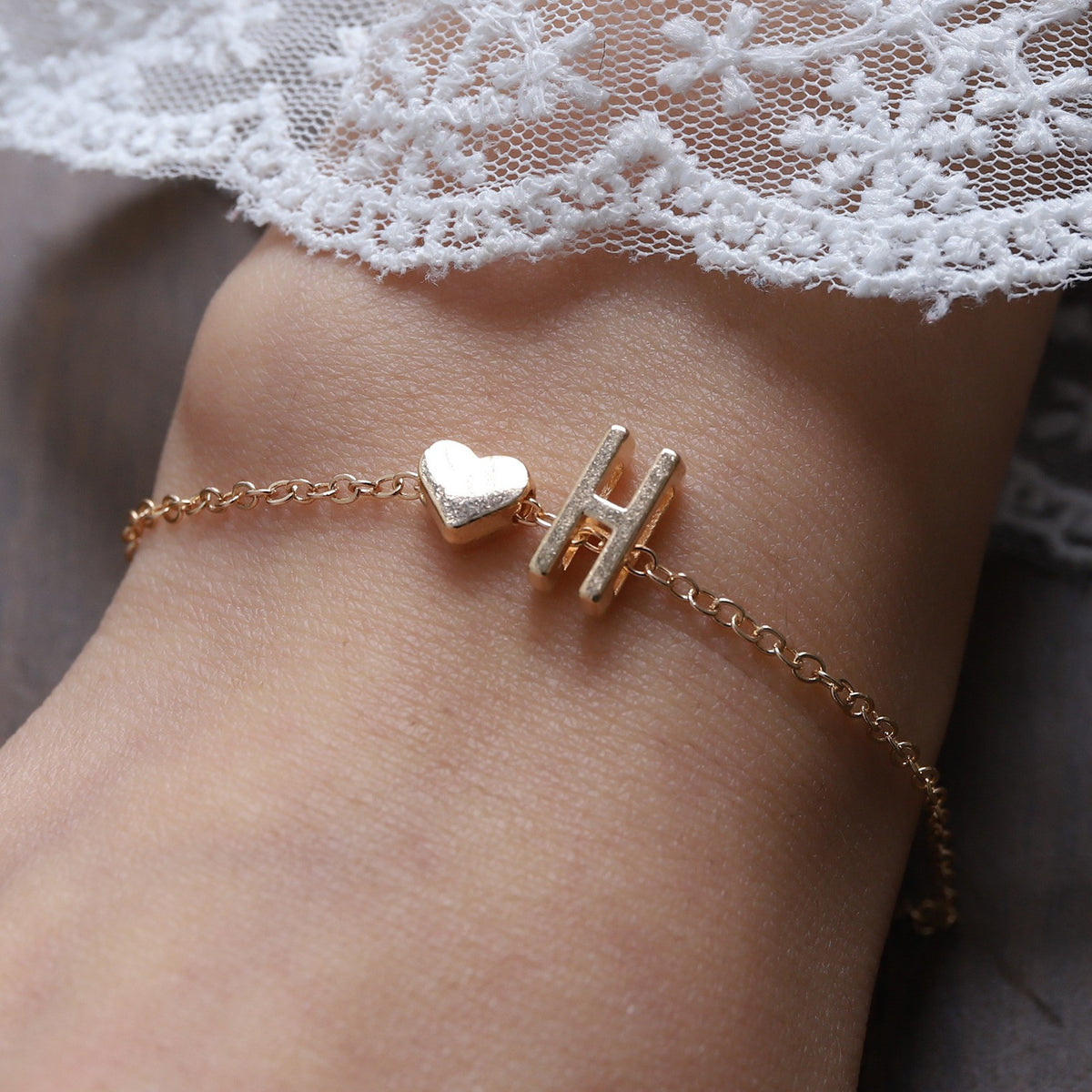 Heart Letter Necklace and Bracelet Set