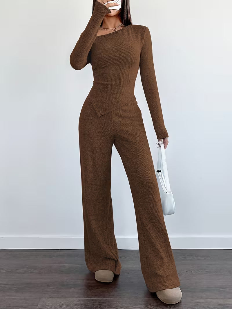 Women One Shoulder Knitted Top and Pants