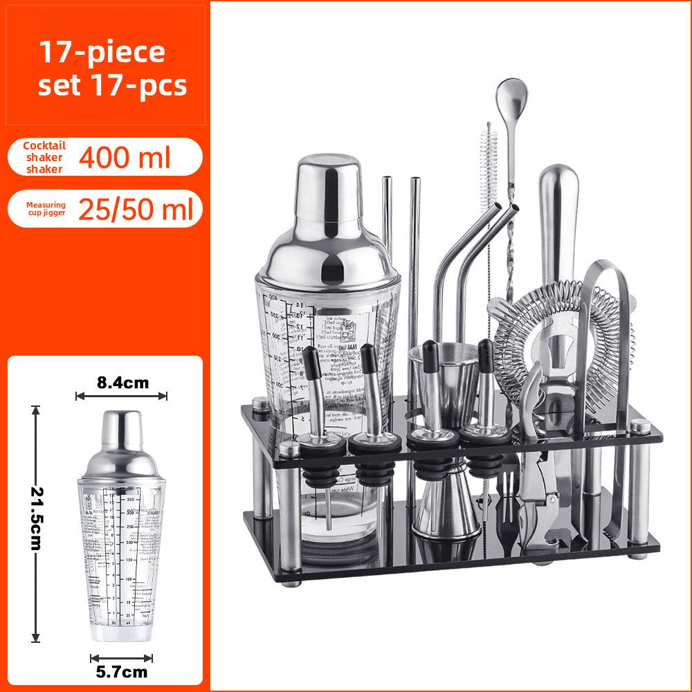 Professional Bartender Kit with Bamboo Rack Cocktail Shaker Set