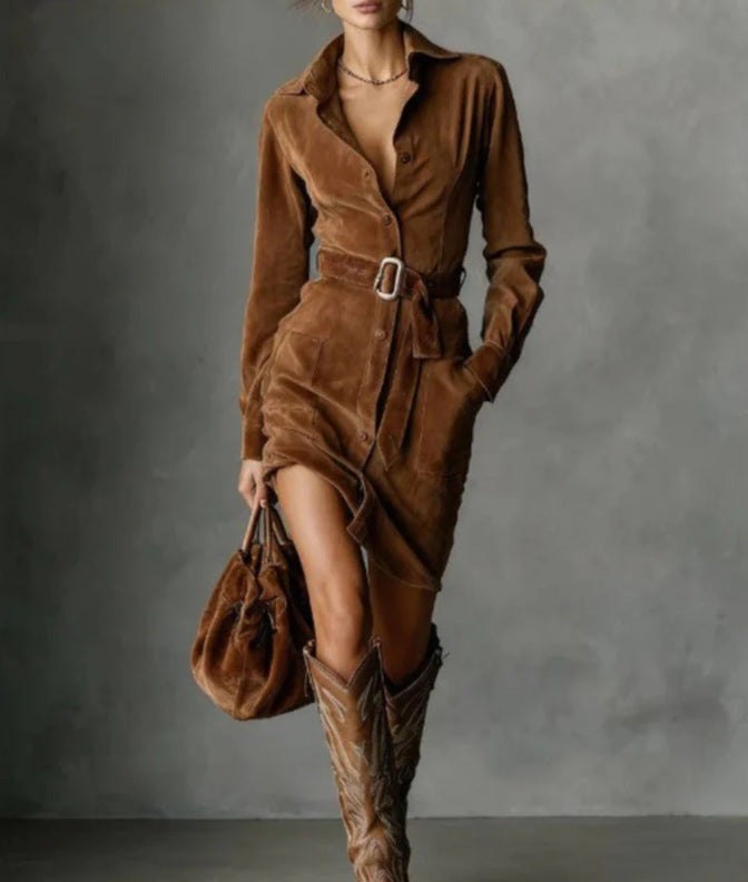 Long-Sleeve Shirt Dress with Belt