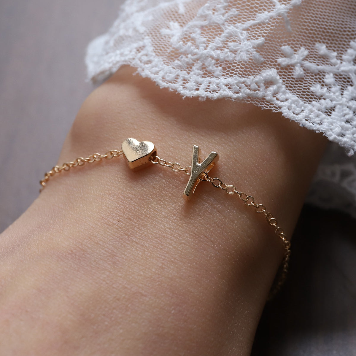 Heart Letter Necklace and Bracelet Set