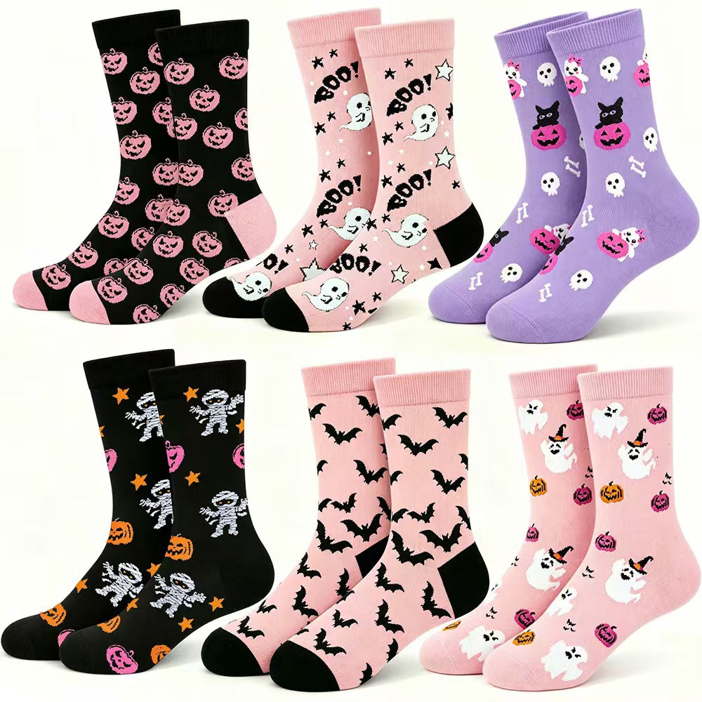 Halloween Men's and Women's Anti-Slip Pumpkin Bat Pattern Socks