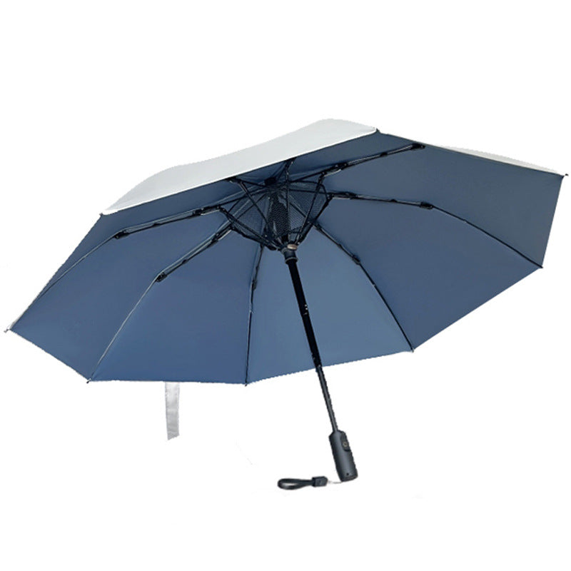 Rechargeable Folding Umbrella with Built-in Fan UV Protection 3-in-1 Sun and Rain Canopy