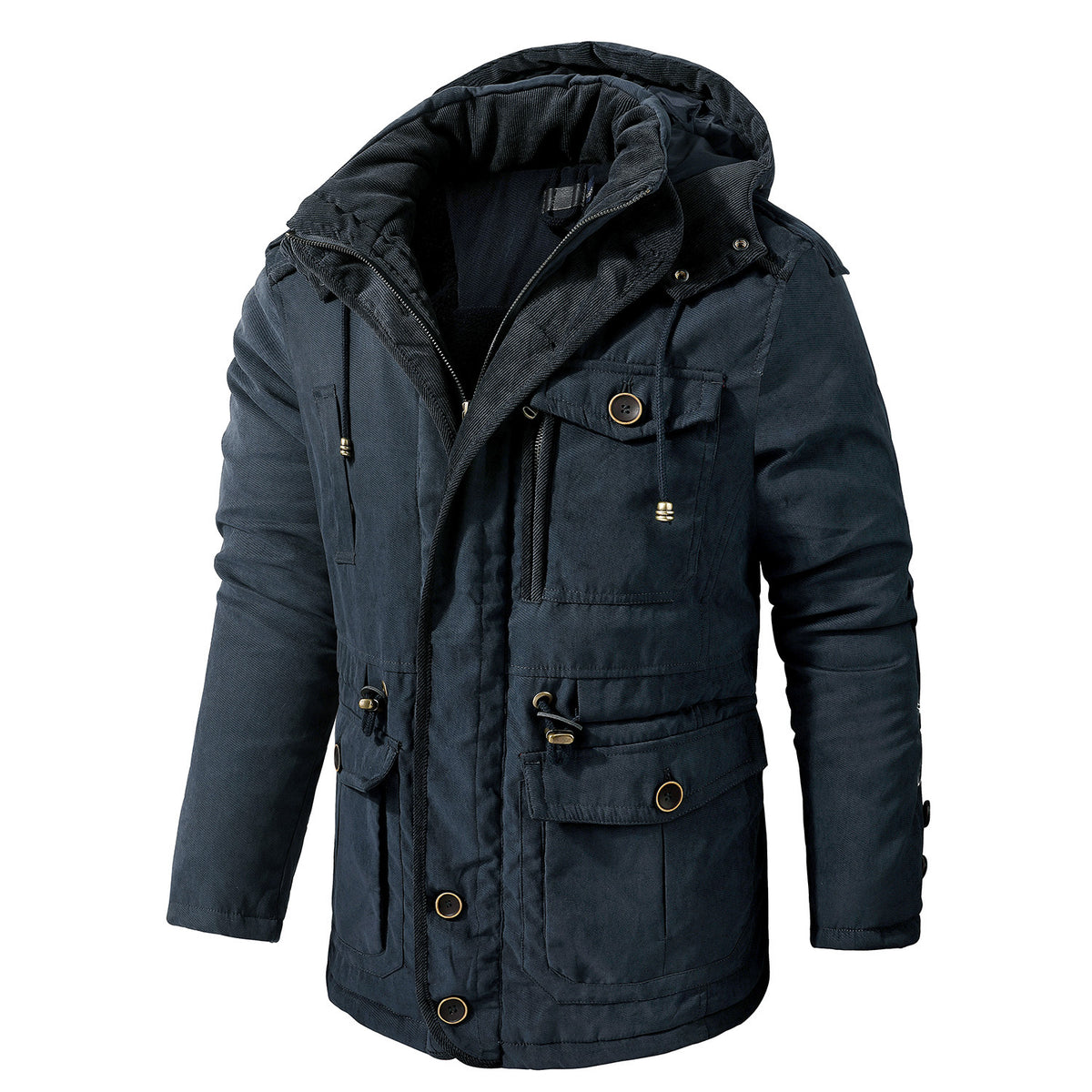 Mens Hooded Cotton Jacket with Multiple Pockets