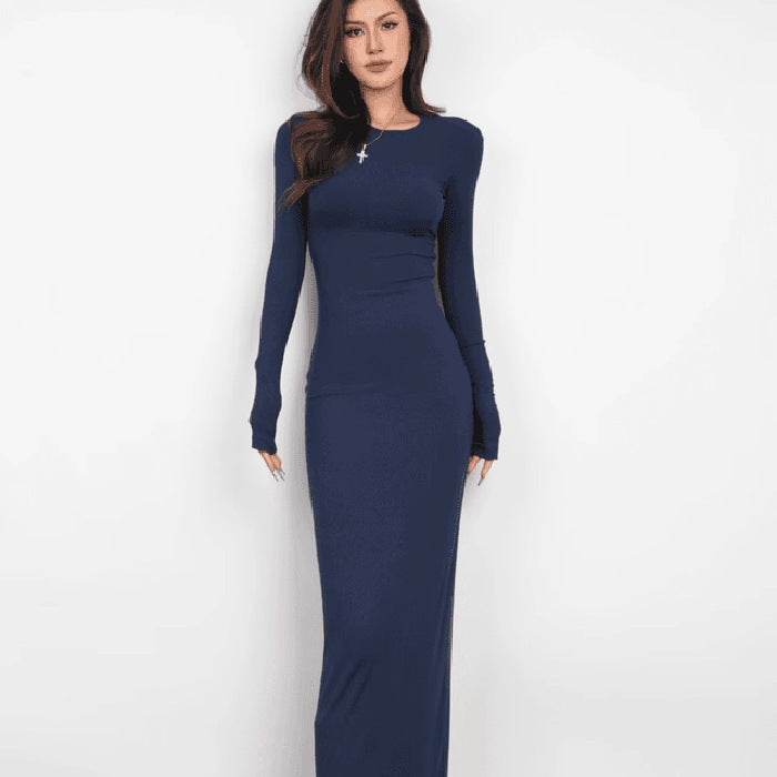 Solid Color Long Sleeve Slim Fit Dress
