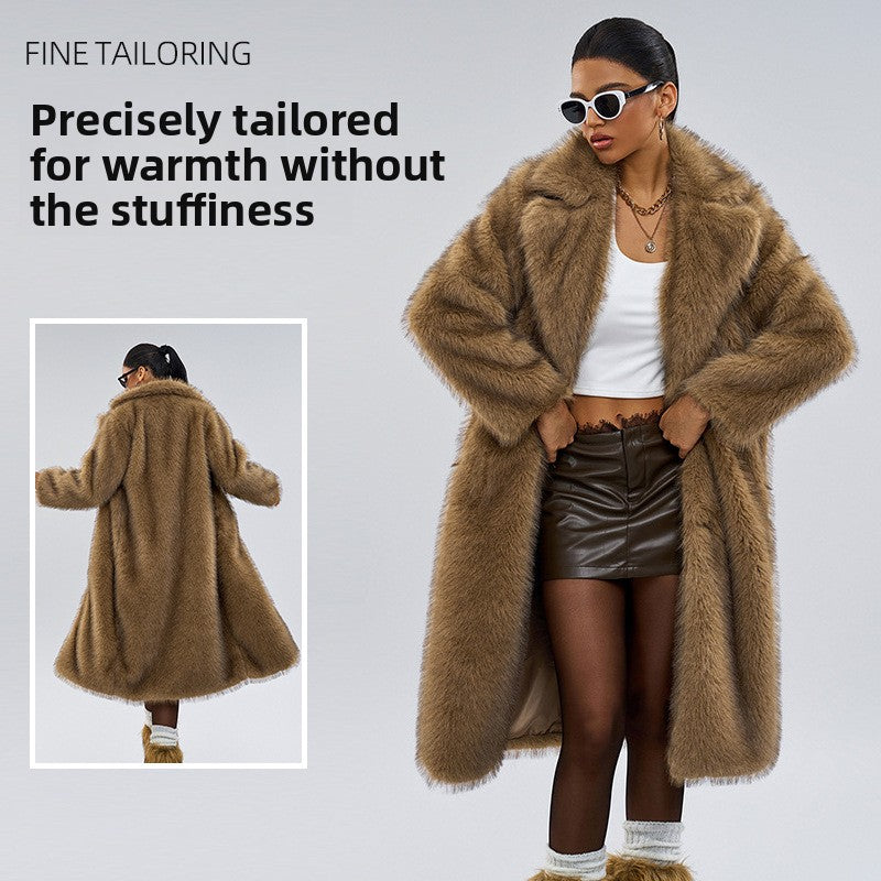 Women's Long Lapel Faux Fur Coat
