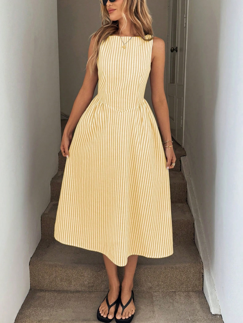 Vertical Stripe Sleeveless Dress
