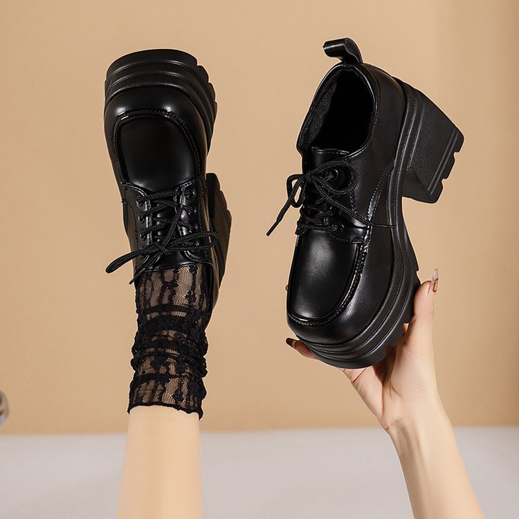 Women's British Style Round Toe Lace-Up Low Top Leather Flat Loafers