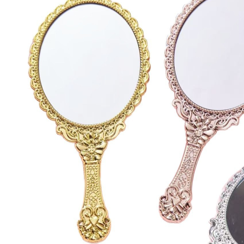 Retro Plastic Electroplated Handheld Makeup Mirror