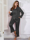 Women's Imitation Silk Long Sleeve Pajama Set Satin Lapel Loungewear Two-Piece Set