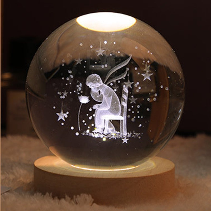 3D Engraved Crystal Ball Night Light with Warm Base