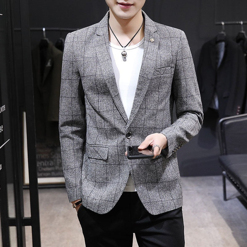 Mens Slim Fit Plaid Blazer Jacket