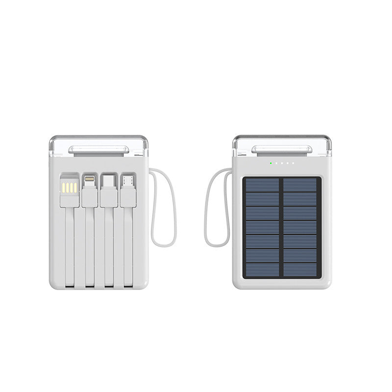 Solar Power Bank with Built-in Cable and LED Light
