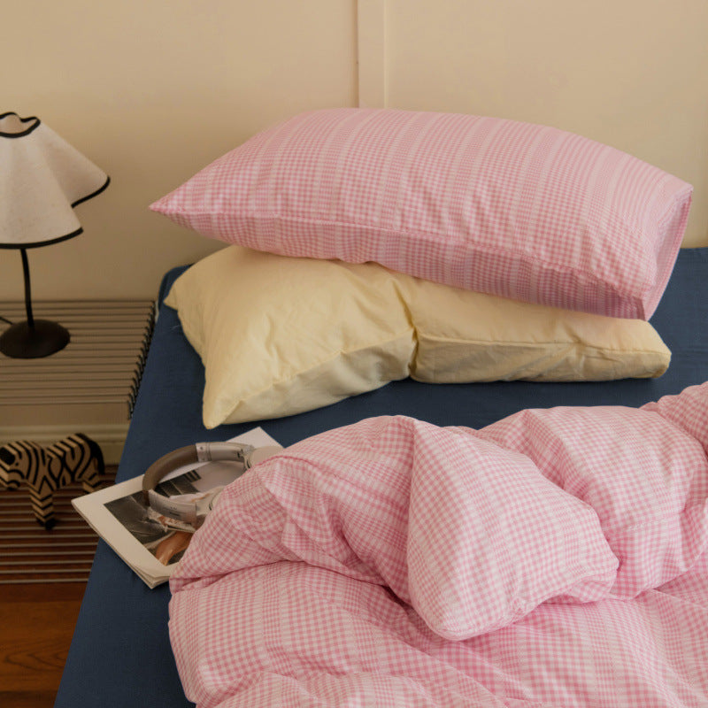 Contrast Plaid Bedding Set