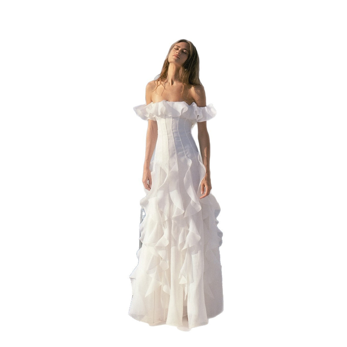 Women's Chiffon Sling Floral Ruffle Hem A-Line Maxi Dress