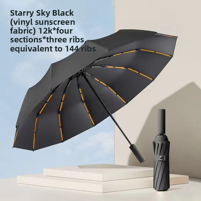 Fully Automatic Vinyl-Coated Tri-Fold Sun and Rain Umbrella