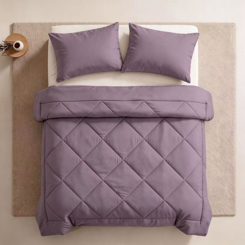 Three-Piece Quilted Solid-Color Bedding Set