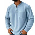 Mens Corduroy Henley Long Sleeve Polo Shirt