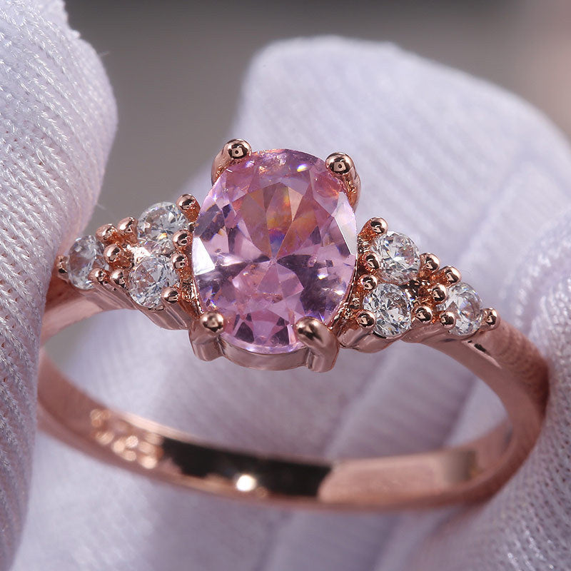 Oval Pink Crystal Zircon Ring