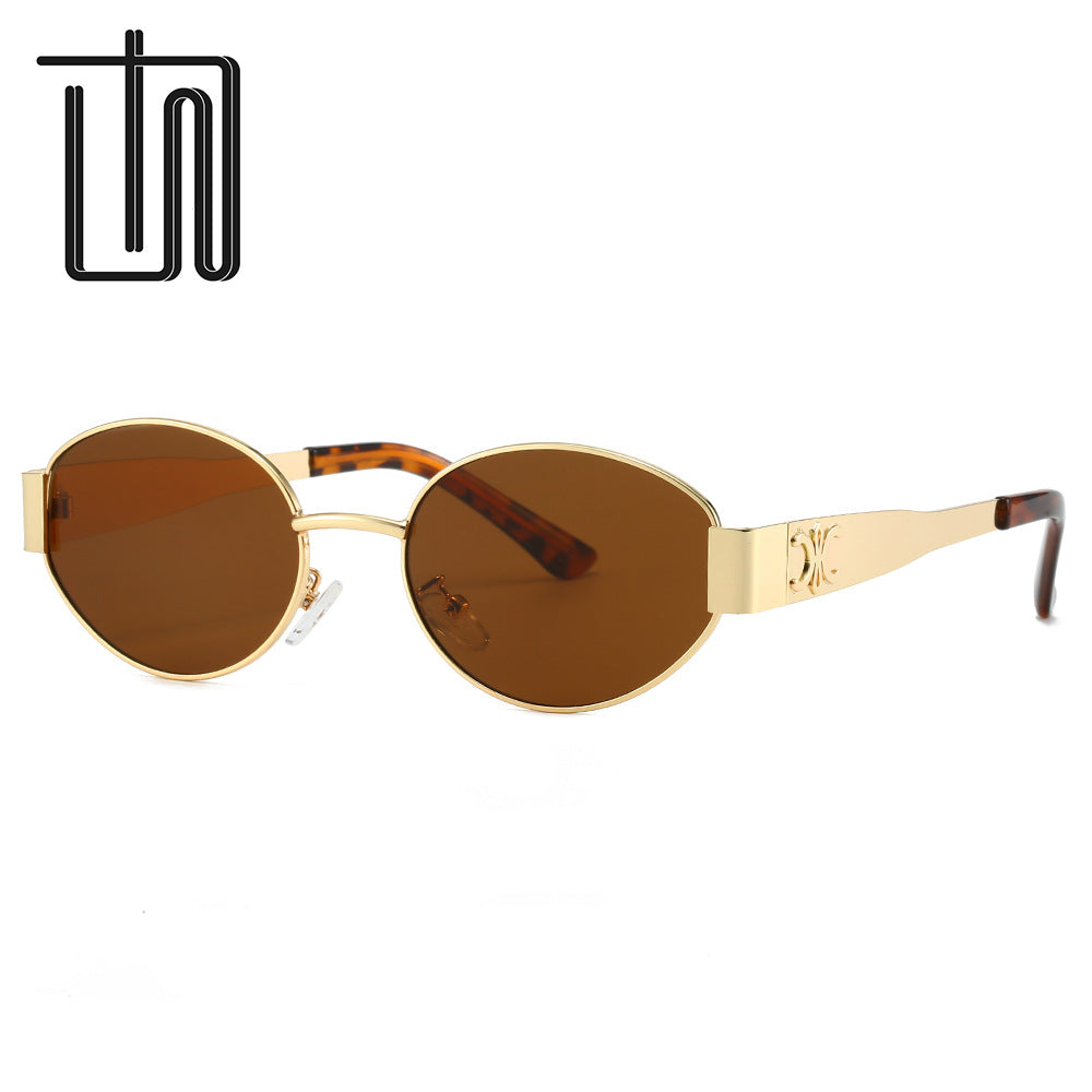 Oval Frame Metal Fashion Sunglasses with UV Protection